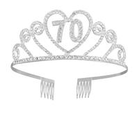 HEMOTON Corona di Chioma in Lega e Strass Argento con Pettine per Compleanno 70 Anni, Design Unico e Superficie Liscia, come Regalo Compleanno Uomo Donna