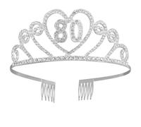 HEMOTON Corona Unico Strass per Pettine per Chioma con in Presa Design Numerica Compleanno 80 Anni Lega Argento Sicura, per Feste e Celebrazioni