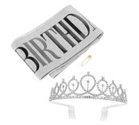 HEMOTON Fascia Corona di Compleanno e Lega Argento Pettini Laterali, Set 2 Pezzi per Decorazioni Festa Compleanno Elegante e Portatile