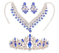 HEMOTON Gioielli per Sposa Corona di Strass Collana e Orecchini Accessori da Festa per Donna Completo di Tiare e Accessori per Matrimoni