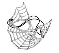 HEMOTON Maschera Donna in Lega con Cristalli Argento a Motivo Ragnatela, Comoda e Versatile per Feste, Balli, Halloween e Matrimoni in Stile Europeo Elegante