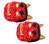 HEMOTON Maschere da Samurai Giapponesi 2 Pezzi Rosse per Cosplay e Feste di Halloween, Maschere Demoniache Prajna per Decorazioni Ristorante e Negozio, Accessori per Carnevale