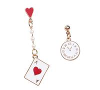 HEMOTON Orecchini Pendenti Asimmetrici da Donna Carte da Gioco e Orologio Decorazioni per le Orecchie alla Moda Accessori Delicati e Comodi per Feste e Uso Quotidiano