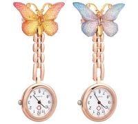 HEMOTON Orologio da Tasca per Infermiere Clip Farfalla, Quarzo, Set da 2 Pezzi, Design Decorativo per Donna e Studentessa, Orologio da Infermiera per Uso Medico e Esame