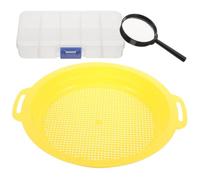 HEMOTON Potable filter pan, handheld sieve pan in plastica giallo con lente d'ingrandimento, 1 set, per setaccio per miniera e classificazione minerali