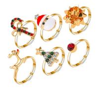 HEMOTON Set 6 Anelli Natale per Anelli Cartone Animato Albero di Natale e Renna Piccoli Accessori per Feste Natalizie e Giocattoli per