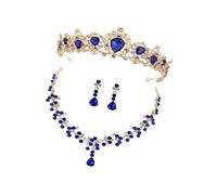 HEMOTON Set Collana e Orecchini a Corona Strass Blu Gioielli Eleganti per Abiti da Sposa e Accessori da Festa per Donne Regalo Compleanno Adatti a Matrimoni e Cerimonie