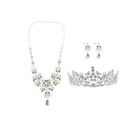 HEMOTON Set di Accessori da Sposa Chic in Lega Argento Corona, Collana e Orecchini Anallergici Resistenti alla Ruggine, per Feste e Fotografia