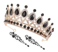 HEMOTON Set di Orecchini Vintage a Corona con Pietre Brillanti in Lega Nera, Accessorio Elegante per Matrimonio e Compleanno, Design Barocco Unico per Donne e Spose