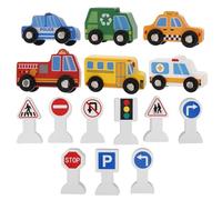 HEMOTON Set Giocattoli Veicoli in Legno per 9 Segnali Stradali Colorati, Macchinine Giocattolo Lisce e Sicure, Giocattoli Cognitivi Educativi per Gioco di Costruzione e Apprendimento