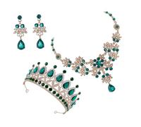HEMOTON Set Gioielli da Sposa Corona Verde Collana e Orecchini a Perno Accessori Eleganti per Matrimoni e Feste Materiale Durevole Adatto a Balli di Fine Anno e Servizi Fotografici