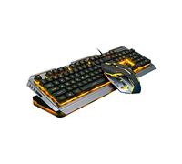 HEMOTON Set Tastiera Meccanica Usb Retroilluminata e Mouse Da Gioco, Tasti Multimediali Fn e Pulsanti Elastici, Retroilluminazione Led Gialla Disattivabile, Design Durevole in Metallo Opaco Per Gamer