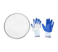 HEMOTON Setaccio Diametro 30cm in Ferro Argento per Terreno da Giardino con Maglia Fine 6mm Manico Ergonomico Comodo, Include Guanti per Progetti di Paesaggistica e Giardinaggio
