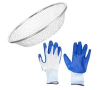 HEMOTON Setaccio per Terreno da Giardinaggio in Ferro Argento con Guanti, Diametro 30cm e Fori da 6mm, per Separare Pietre e Terra in Progetti di Paesaggistica
