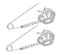 HEMOTON Spilla di Sicurezza a Corona Strass 2 Pezzi Fermaglio per Maglione e Cardigan da Donna Decorazione Elegante per Scialle e Abiti Accessorio in Lega Resistente per Uso Versatile