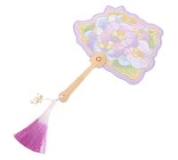 HEMOTON Ventaglio Portatile Ricamato con Orchidea e Farfalla, Manico in Legno, Tessuto di Cotone, Soffio Delicato, per Regali e Spettacoli di Danza Estivi
