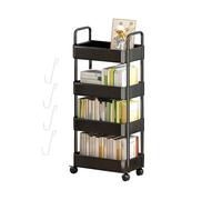 Hemousy Trolley Wheels Storage Trolley Wheels 3/4 Tier Book Trolley Utility Storage Cart Book Cart Multifunctional Storage Trolly with Wheels & Hooks for Bathroom Kitchen
