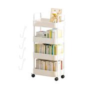 Hemousy Trolley Wheels Storage Trolley Wheels 3/4 Tier Book Trolley Utility Storage Cart Book Cart Multifunctional Storage Trolly with Wheels & Hooks for Bathroom Kitchen