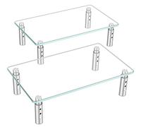Hemudu 2 Supporti per Monitor, 3 Aalzate Regolabili per Monitor in Altezza, Supporto per Monitor del Computer, Organizer da Tavolo, Supporto per Monitor per PC, Vetro Temperato Spesso