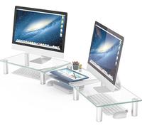 Hemudu Supporto per doppio monitor, regolabile in lunghezza e inclinazione, supporto per monitor del computer, organizer da scrivania, supporto per monitor per PC, computer, laptop (trasparente)
