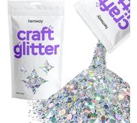 Hemway Craft Glitter - Mix Multi-Size Con Brillantini Fini Per Arti E Mestieri Decorazioni Per Pittura In Resina Epossidica, Cosmetici Per Nail Festival - Argento Olografico - 100g / 3.5oz