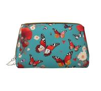 Hen Flying Butterflies among Flowers Leather Hand Held Zipper Makeup Bag Caso Caso Cancelleria Box Rossetto Pouch Toiletry Bag, bianco, Taglia unica