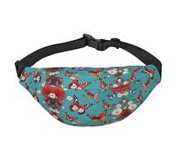 Hen Flying Butterflies Among Flowers - Marsupio regolabile, impermeabile, per escursionismo, viaggi, casual, corsa, escursionismo, ciclismo, nero, taglia unica, Nero, Taglia unica