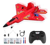 Henakmsl 3CH Aereo Telecomandato FX22, 2,4 GHz Aereo RC Aeroplano Telecomandato con 2 Batterie e Luci Colorate, Aliante Volante Telecomandato per Adatto a Bambini/Adulti/Principianti, Rosso