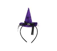 HENBRANDT 1 mini cappello da strega per Halloween, motivo ragnatela viola, accessorio per costume di Halloween, con fibbia a nastro nero, per feste in maschera per adulti