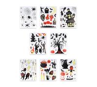 HENBRANDT 1 x adesivi per finestra di Halloween 30 cm x 23 cm - 8 fogli di disegni stagionali spettrali casa infestata zucche, pipistrelli, fantasmi, scheletri, ragnatela, decorazioni per feste
