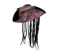 HENBRANDT 1 x Cappello da pirata deluxe per bambini, marrone, con trecce e perline, costume da pirata dei Caraibi, per travestimento fantasioso, taglia unica, accessorio per costume di Halloween per