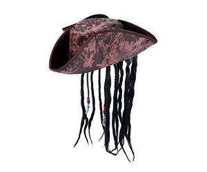 HENBRANDT 1 x Cappello da pirata deluxe per bambini, marrone, con trecce e perline, costume da pirata dei Caraibi, per travestimento fantasioso, taglia unica, accessorio per costume di Halloween per