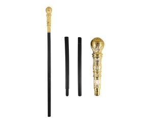 HENBRANDT Bastone nero e oro, 81 cm, 3 pezzi, accessorio per travestimento per adulti, bambini, ragazzi, ragazze, costume da gangster e bastone da passeggio