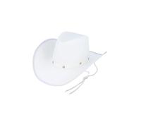 HENBRANDT Cappello da cowboy singolo bianco con borchie argentate e cordino per il mento, accessorio per travestimento da cowgirl per adulti