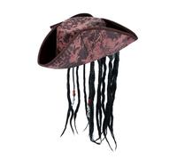 HENBRANDT Cappello da pirata marrone deluxe con trecce di capelli e perline, capitano dei pirati caraibici, travestimento fantasioso, accessorio per costume di Halloween, per bambini e adulti