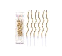 Henbrandt Confezione da 6 candele ondulate dorate con 6 portacandele, color oro metallizzato, 12 cm, a spirale, alte e sottili, per feste di compleanno e decorazioni per anniversari