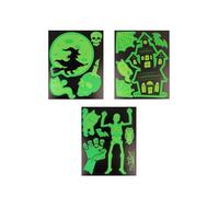 Henbrandt Confezione singola: adesivi per finestra di Halloween che si illuminano al buio, motivo scheletro spettrale strega casa stregata, 3 fogli grandi 20 cm x 25 cm, decorazione perfetta per feste
