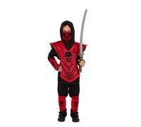 HENBRANDT Costume da ninja con teschio rosso, per bambini dai 4 ai 6 anni, con cappuccio e pantaloni, sciarpa per viso, protezioni per gambe e braccia