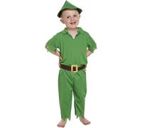 HENBRANDT Costume da Peter Pan per bambini dai 3 anni in su, vestito classico da favola verde, completo di cappello, camicia, pantaloni e cintura, perfetto per il giorno del libro, Halloween e feste