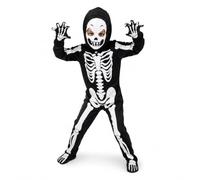 HENBRANDT Costume da scheletro per bambini per Halloween | Costume da scheletro di Halloween per bambini, tuta con stampa ossa, cappuccio, ragazzi e ragazze