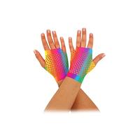 HENBRANDT Guanti a rete corti senza dita arcobaleno guanti senza dita per travestimento LGBTQ+ Pride accessori lunghezza al polso guanti in rete elastica neon guanti anni '80 e '90 accessori per le