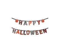 Henbrandt Happy Halloween - Set di bandierine per feste spettrali, decorazioni per interni ed esterni, per bambini, adulti, casa ed eventi, 2 x 1,5 m, motivi arancioni e neri