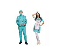 HENBRANDT - Set di costumi da chirurgo e infermiera insanguinati, per coppie, costume per Halloween per adulti, per uomini e donne