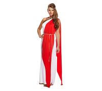 HENBRANDT Vestito lungo da donna romana con scialle rosso e copricapo, lunghezza fino al pavimento, costume toga bianco da donna, taglia unica