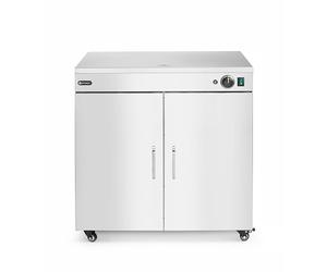 HENDI Armadio scaldapiatti, doppio, 108 piatti da ⌀24 cm, 3 ripiani rimovibili, da 30°C a 85°C, con 4 ruote, riscaldatore elettrico di piatti, 230V/800W, 592x782x(H)765mm, acciaio inox