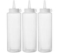 HENDI Bottiglia dosatrice di salse e condimento, riutilizzabile, set di 3 pezzi, biberon dosatore da spremere, flacone squeeze, ketchup, mustard, oli, mousse, 0,2L, ø50x(H)185mm, trasparente, PE, PP