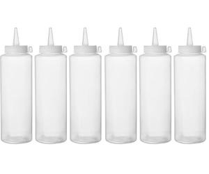 HENDI Bottiglia dosatrice di salse e condimento, riutilizzabile, set di 6 pezzi, biberon dosatore da spremere, flacone squeeze, ketchup, mustard, oli, mousse, 0,7L, ø70x(H) 240mm, trasparente, PE, PP