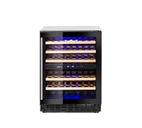HENDI Cantinetta per vini, 2 zone, 46 bottiglie, 5 ripiani estraibili in legno di faggio, 5-22˚C, luce LED, 230V, 90W, 595x646x(H)830mm, inox, nero