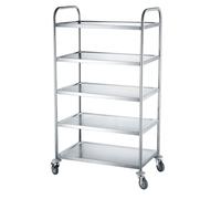 Carrello di servizio Hendi con 5 ripiani e 4 ruote, di cui 2 in acciaio cromato con freno