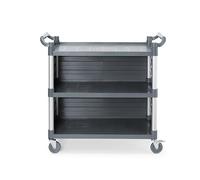 HENDI Carrello di servizio professionale AmerBox, grande, multiuso, 3 ripiani con pannelli laterali, 4 ruote girevoli (2 con freno), carico max 50 kg per ripiano, 1010x500x(H)960mm, PP